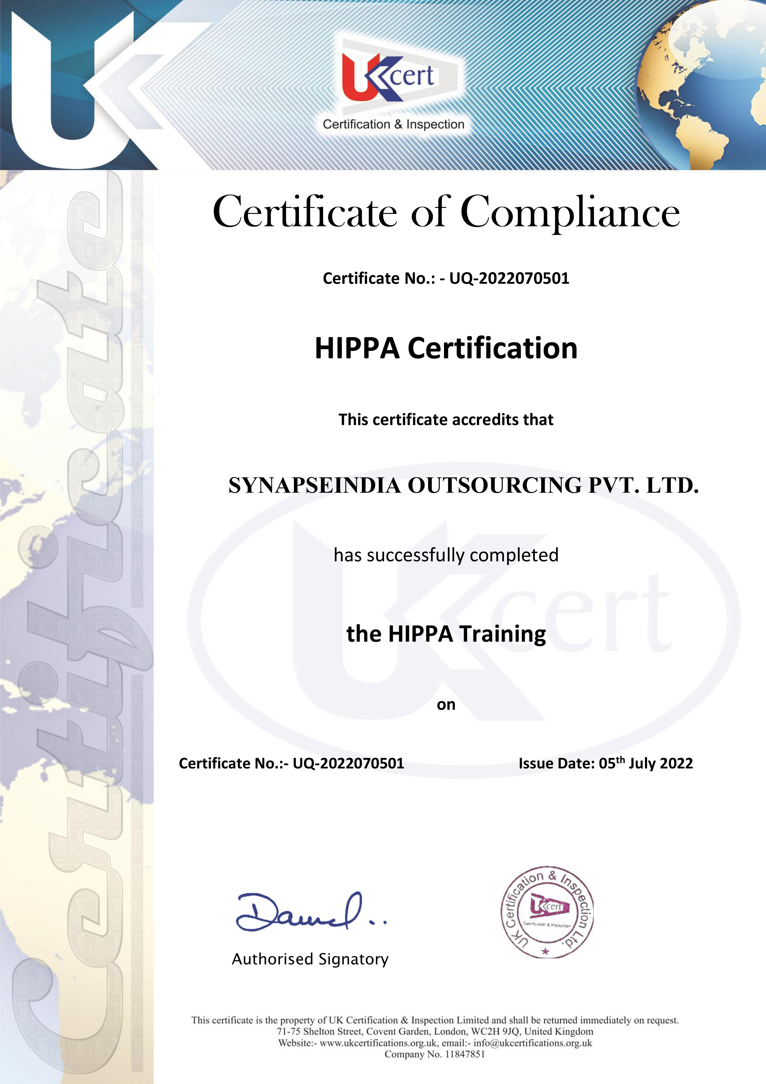 Hippa certificate