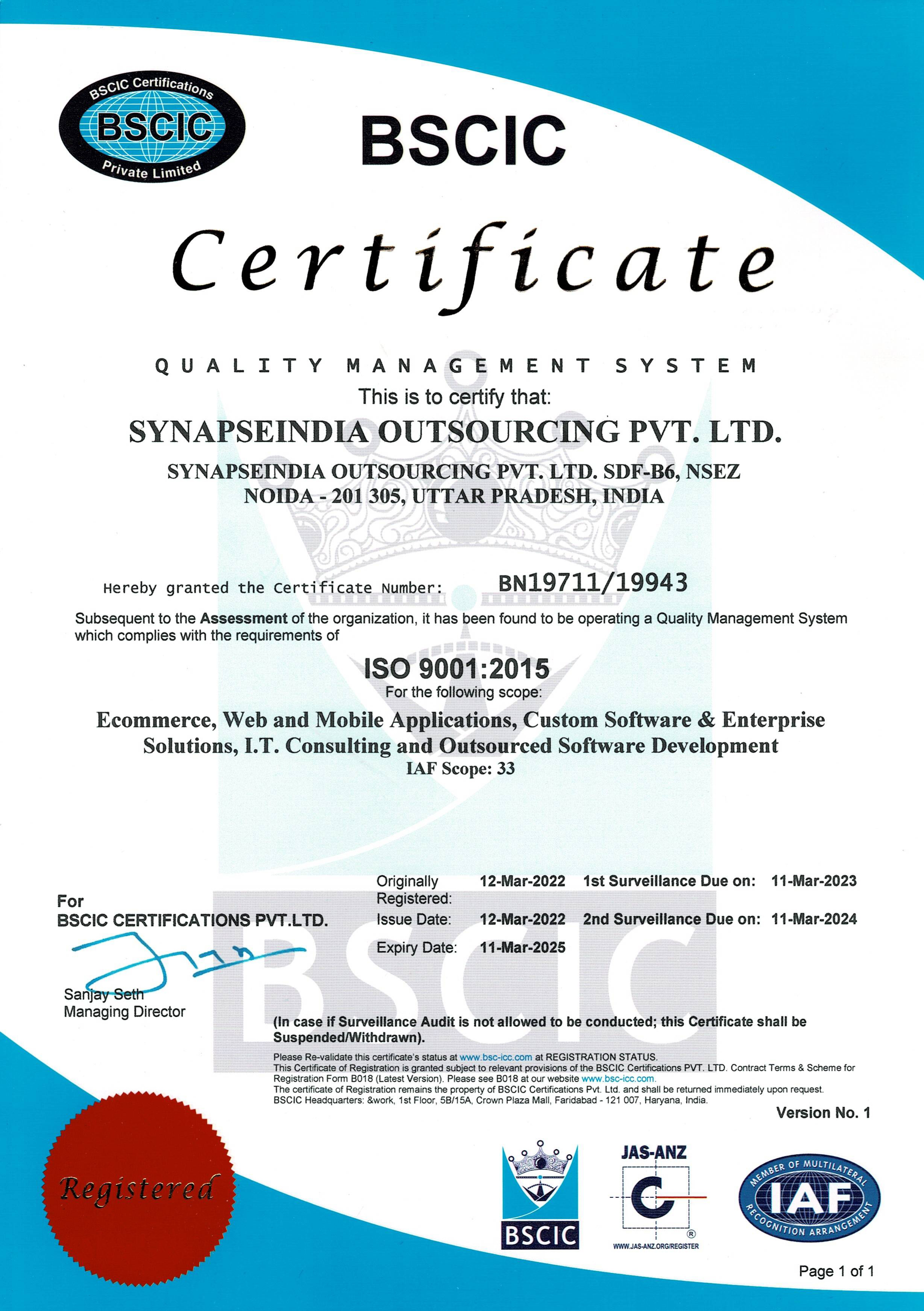 ISO 9001 certificate