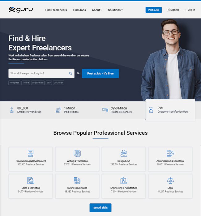 UX Web Designing for a Freelancer Job Portal - Guru