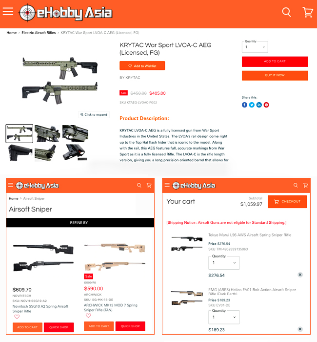  Shopify website design & development for Airsoft Store - eHobby Asia