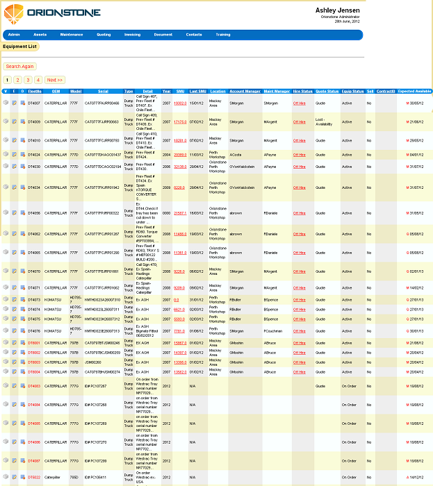 Website for Automotive 'Orionstone' Using PHP – Equipment List Details