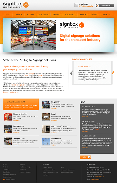 Website for Digital Signage Solutions Provider for Transport 'SignBox'