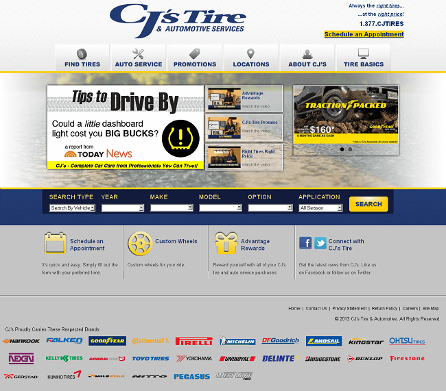 Retail Website in PHP for 'CJ's Tire & Automotive' - Tire & Wheel Dealer