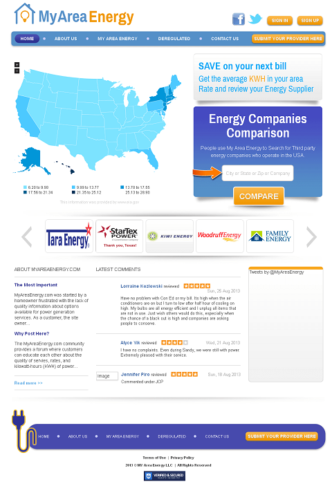 Website for Power industry 'My Area Energy' Using PHP - Energy Supplier