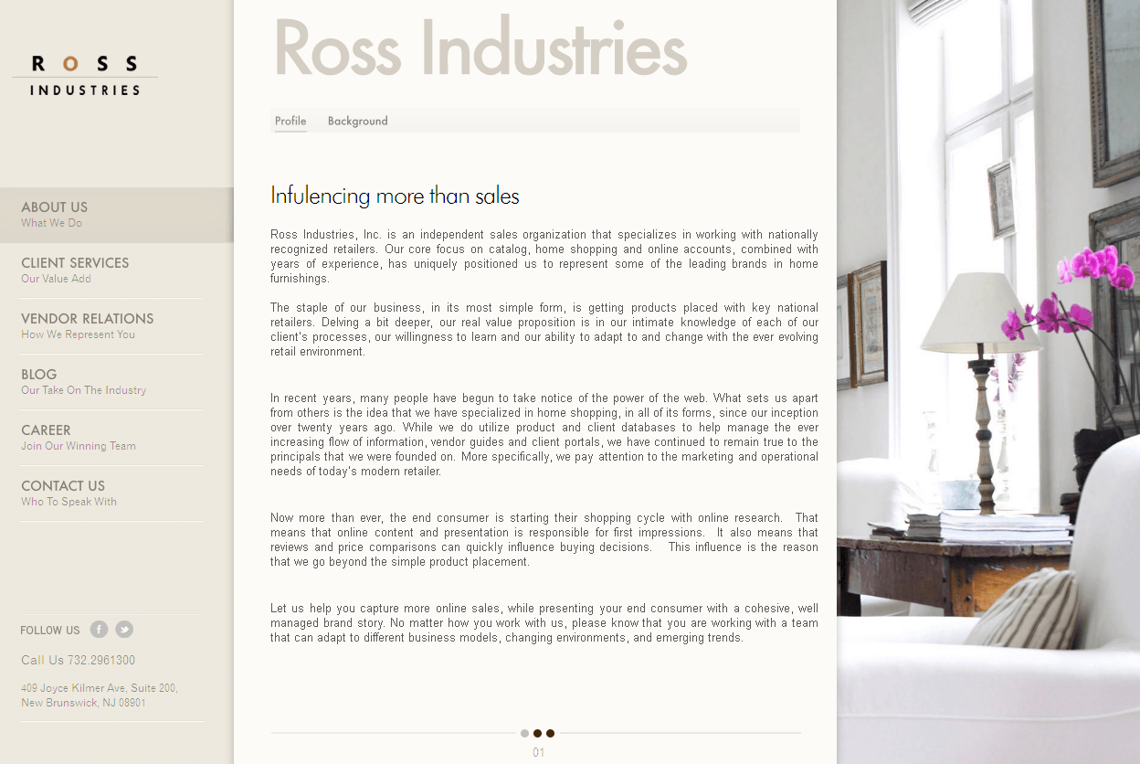 ASP Dot Net CMS Website for 'Ross Industries Inc.'