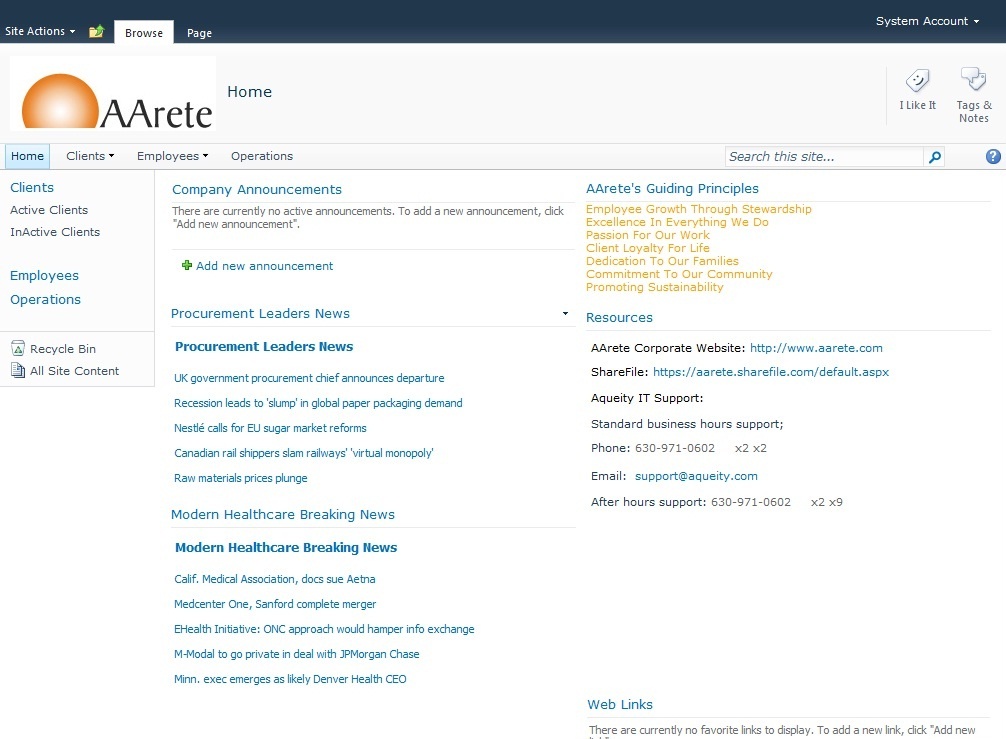 Enhancement on a SharePoint Portal - AArete