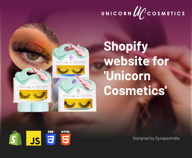 Shopify website for 'Unicorn Cosmetics' in UK