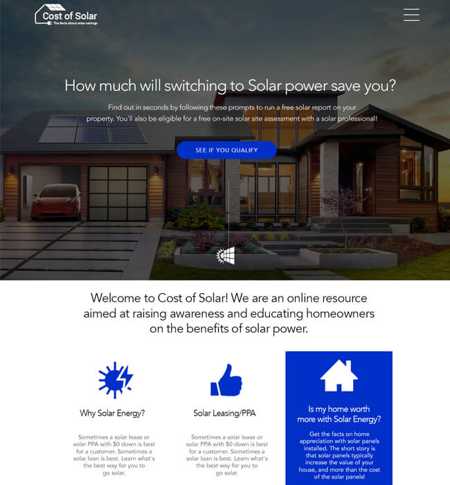 Responsive Website Development for Solar Industry, USA – Cost of Solar