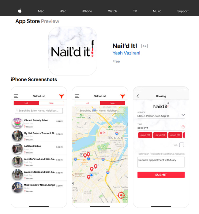  Native iPhone App Design & Development for Salon Industry, USA - Nail'd it!