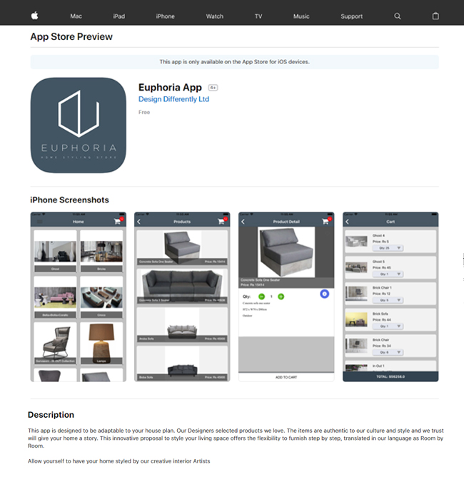 iPhone App Development for Home Furnishing Industry in Mauritius - Euphoria