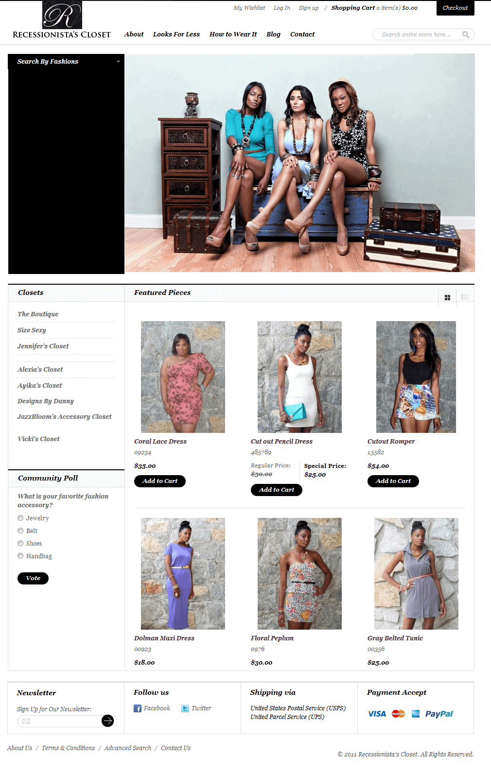 Magento Website for 'Recessionista's Closet' –Recycle Fashion Store