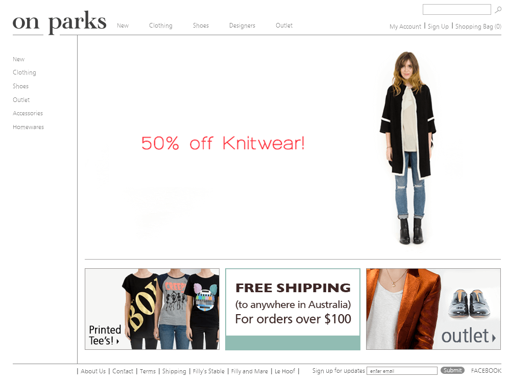 Magento Website for Retail 'on parks' – Online Fashion Clothing Store