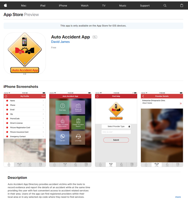 iPhone & Android App Enhancement for Medical Industry, USA - Auto Accident