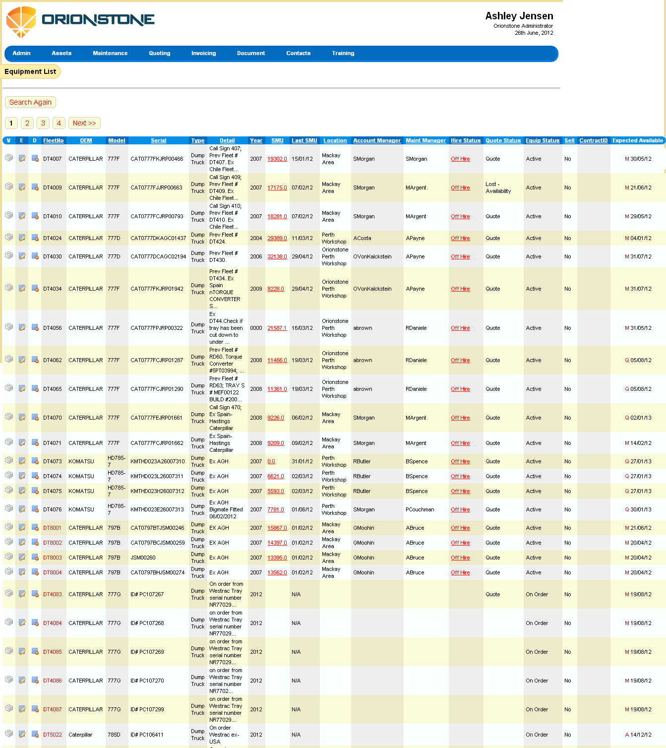 Website for Automotive 'Orionstone' Using PHP – Equipment List Details