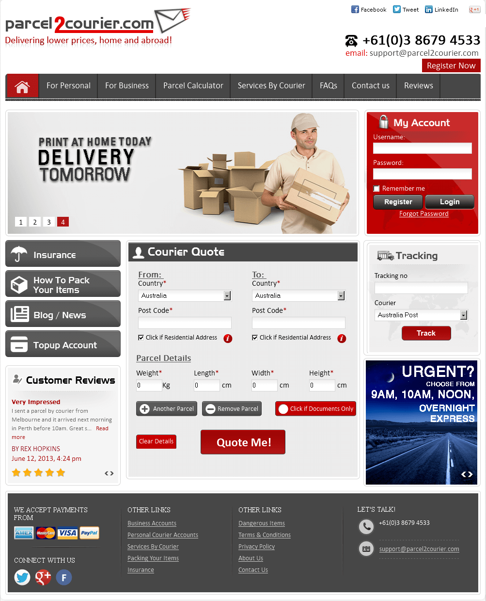 Website for Consumer 'parcel2courier' Using PHP – Courier Services