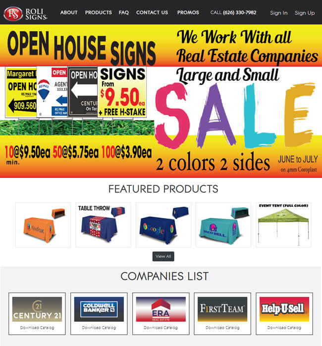  Development of PHP Website for Sign Board Printers, USA - Roli Signs
