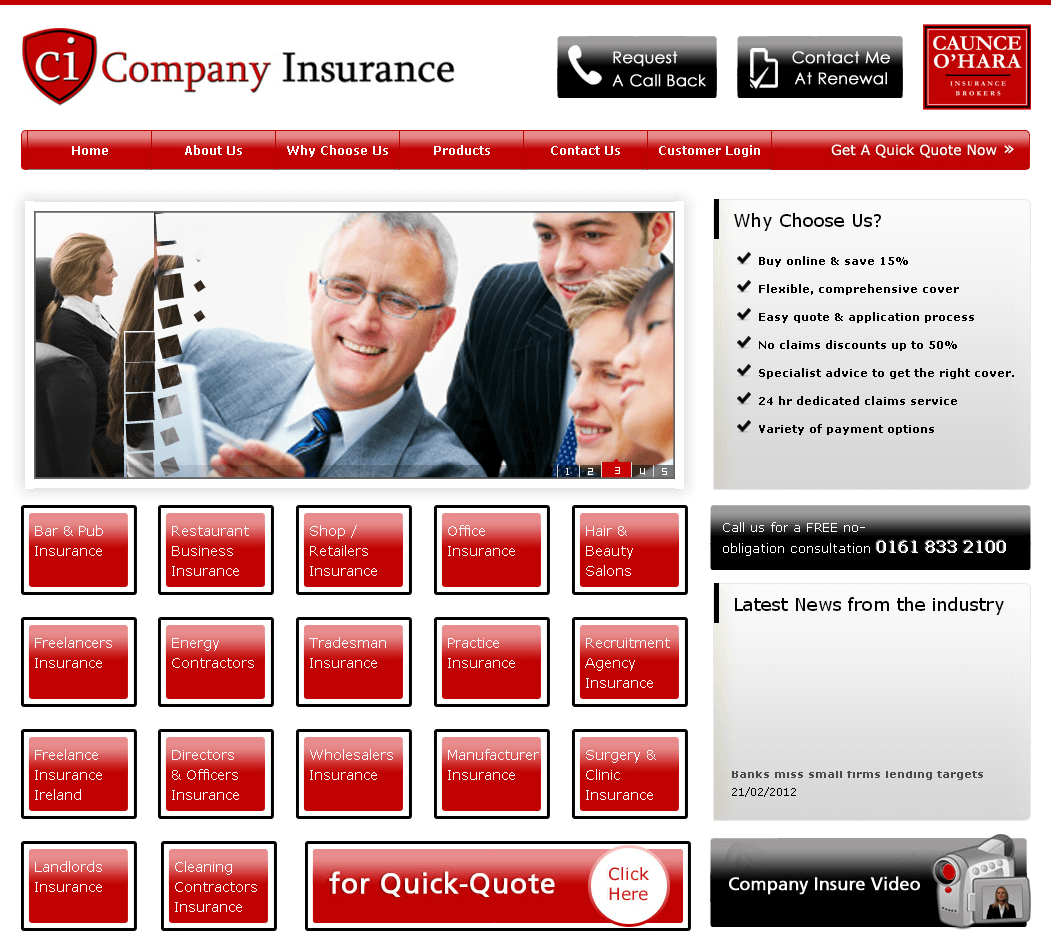 PHP Website for Small Businesses Insurance Provider 'Company Insurance'