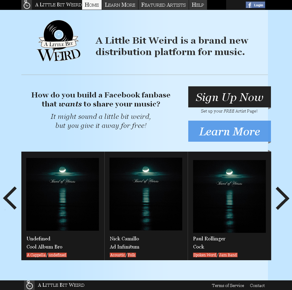 Website for Music Listing Platform 'A Little Bit Weird' Using PHP