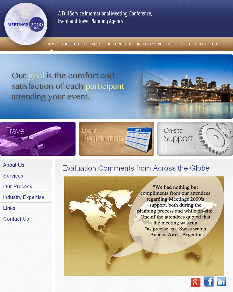  Website for Travel 'Meetings 2000 Inc' – International Events Planner