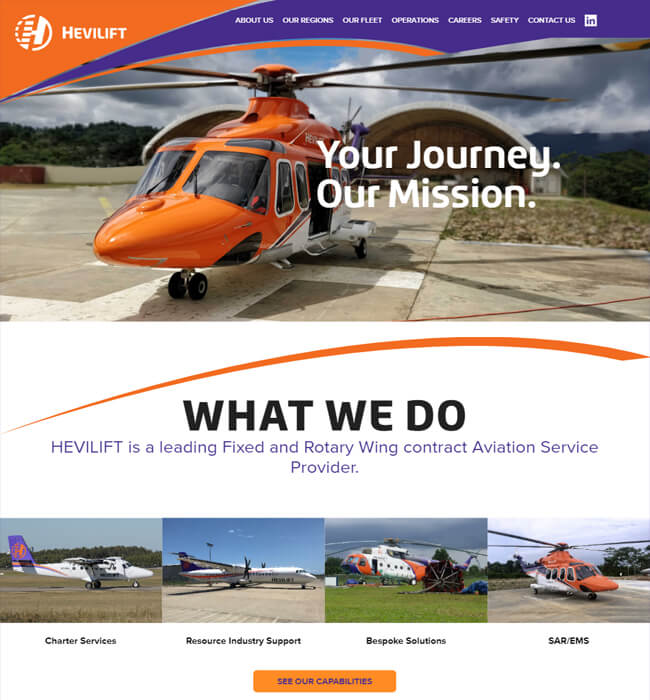 WordPress Website Designing for Aviation Industry in Australia - Hevilift