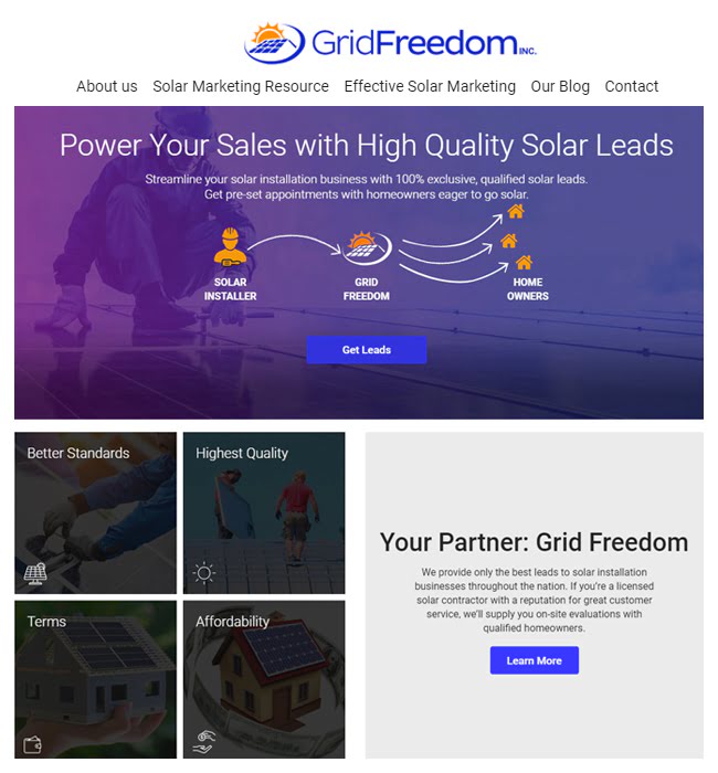 WordPress Website Redesigning for Solar industry, USA - Grid Freedom