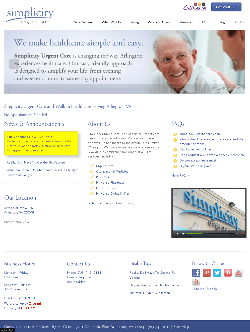 Website for Hospital 'Simplicity Urgent Care' in Wordpress